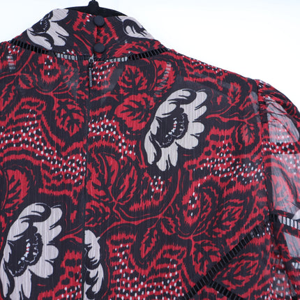 Ted Baker Alexxei Blouse Ladder and Velvet Trim Red Black Long Sleeve Women's 2