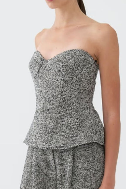 NOCTURNE Tweed Strapless Corset Top Sweet Heart Neck Black and White Women's XL