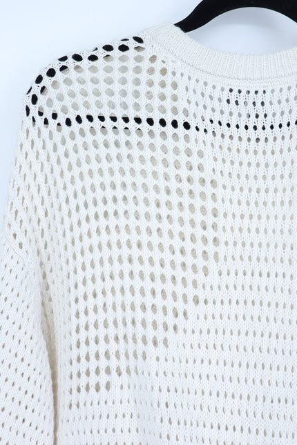 SWEATY BETTY Tides High Open Weave Sweater Lily White Drawstring Hip Women's 12