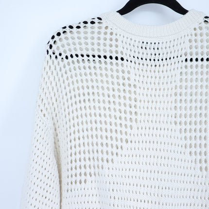 SWEATY BETTY Tides High Open Weave Sweater Lily White Drawstring Hip Women's 12