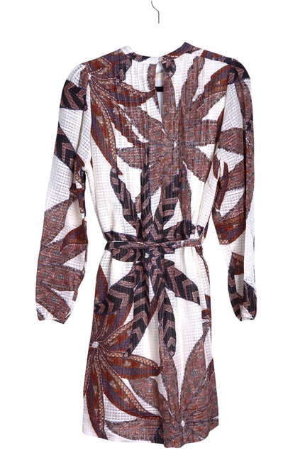 MARIE OLIVER Catie Mini Dress Anise Print Pleated Long Sleeve Women's S