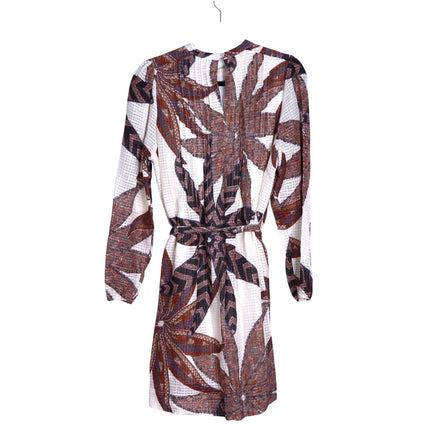 MARIE OLIVER Catie Mini Dress Anise Print Pleated Long Sleeve Women's S