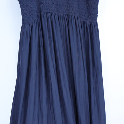 RAMY BROOK Camden Ruffle Maxi Dress Navy Blue Accordion Pleat V Neck Women's M