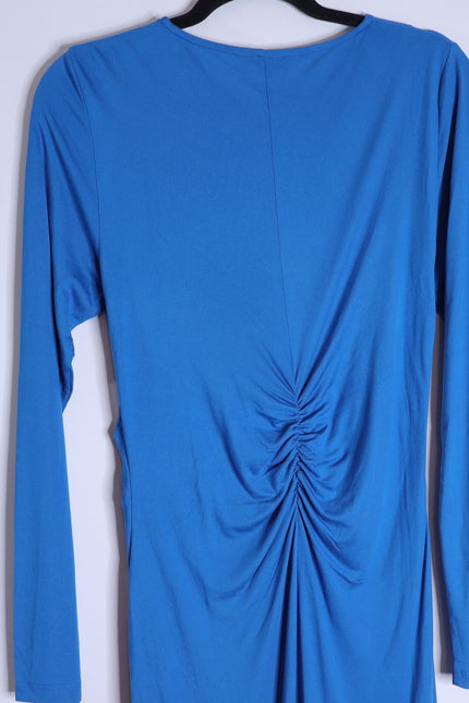 REISS Rosie Long Sleeve Maxi Dress Blue Side Ruching Women's 8