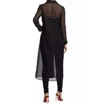 L'agence Dottie Stripe Tulle Duster Black Velvet Double Breasted Women's XS Tall