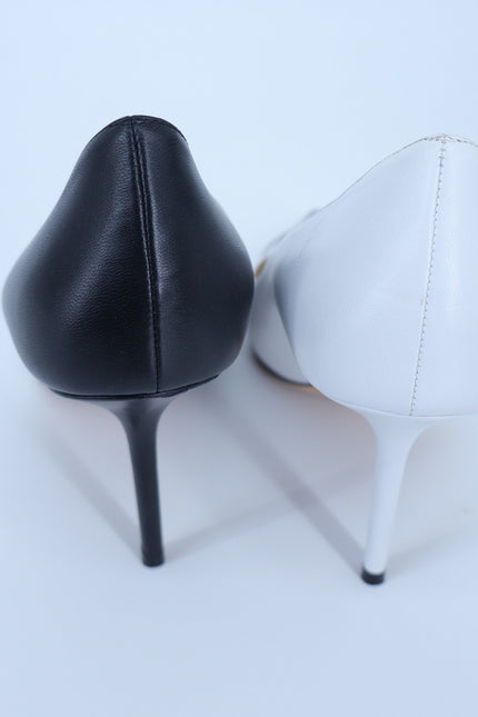 JIMMY CHOO Love 85 Asymmetric Pumps White Black Pointed Toe Women's 40.5/US 10.5