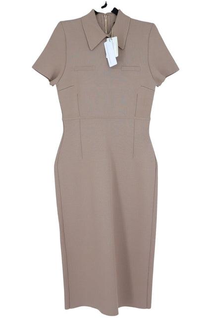 SCANLAN THEODORE Crepe Knit Collar Dress NWT Beige Camel Quiet Luxury Women's L