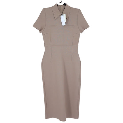 SCANLAN THEODORE Crepe Knit Collar Dress NWT Beige Camel Quiet Luxury Women's L