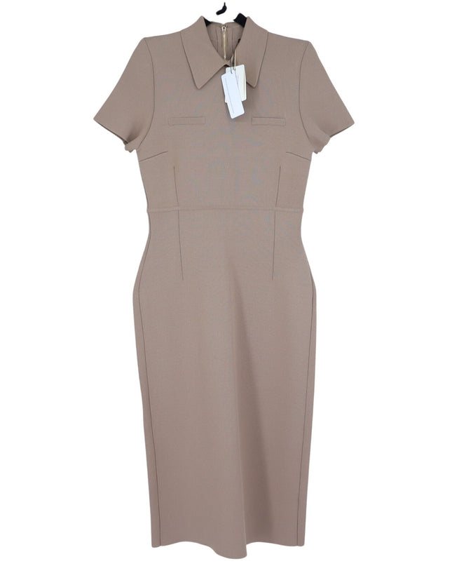 SCANLAN THEODORE Crepe Knit Collar Dress NWT Beige Camel Quiet Luxury Women's L