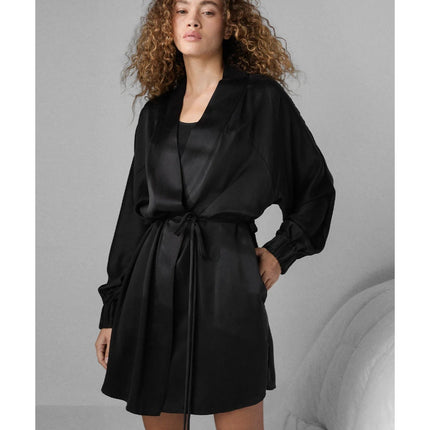 LUNYA Oversized Silk Mini Robe Immersed Black Belted Loungewear Women's L/XL