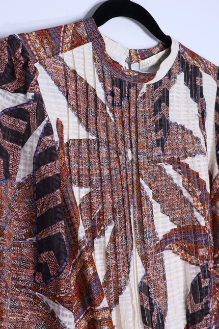 MARIE OLIVER Catie Mini Dress Anise Print Pleated Long Sleeve Women's S