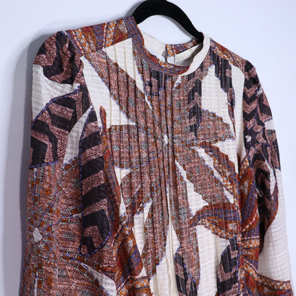 MARIE OLIVER Catie Mini Dress Anise Print Pleated Long Sleeve Women's S