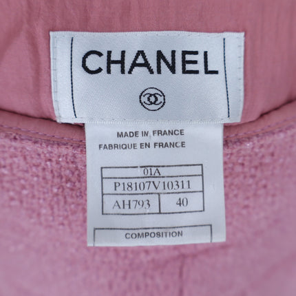Chanel Coco Mark Tweed Skirt Mauve Pink Pleated Summer Wool Women's 40/US 8