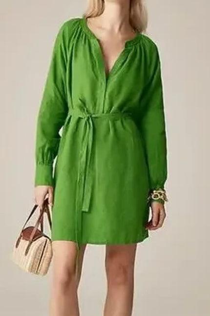 J. CREW Green Cabana Linen Mini Shift Dress NWT Summer Moss Belted Women's S