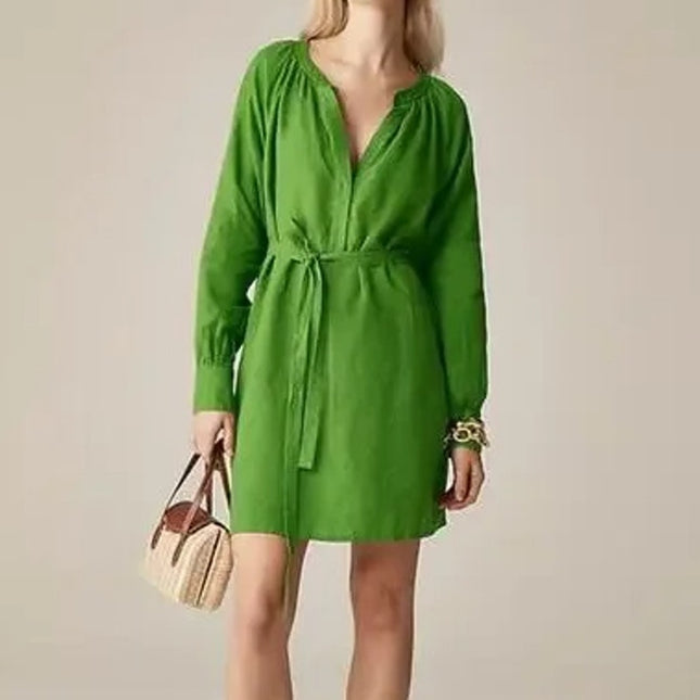 J. CREW Green Cabana Linen Mini Shift Dress NWT Summer Moss Belted Women's S