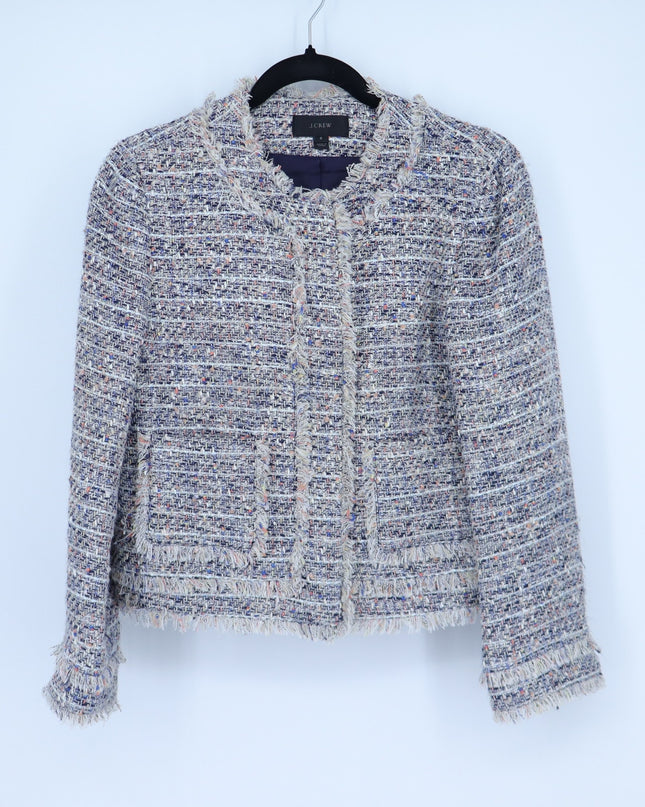 J. Crew Tweed Lady Blazer Jacket White Multi Zip Sleeve Lined Women's 6