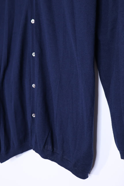 PAS DE CALAIS Cotton Linen Cardigan Navy Blue Long Sleeves Women's 38/US 4-6