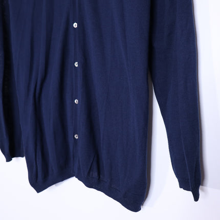 PAS DE CALAIS Cotton Linen Cardigan Navy Blue Long Sleeves Women's 38/US 4-6