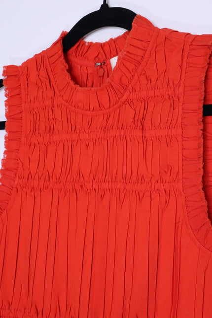 SEA New York Greir Tiered Pleated Crepe Mini Dress Poppy Smocked Women's XS