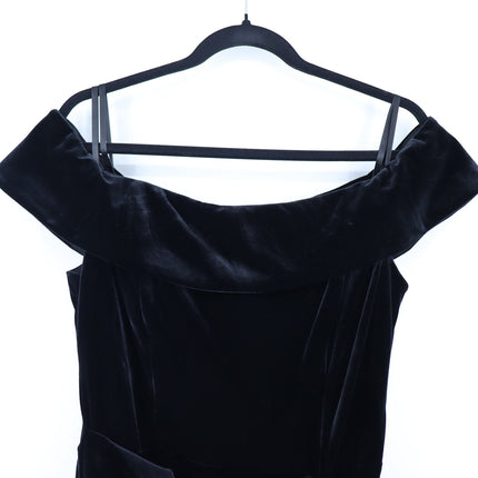 XSCAPE Cassandra Dress Black Velvet Ruffle Off The Shoulder Women's 14