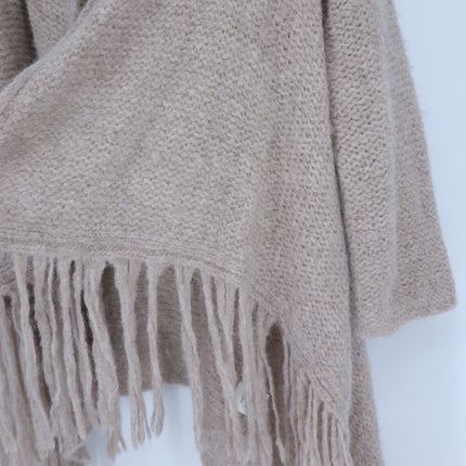 SEFTE + THE HUNTRESS Fringe Open Cardigan Oatmeal Long Sleeve Women's OS