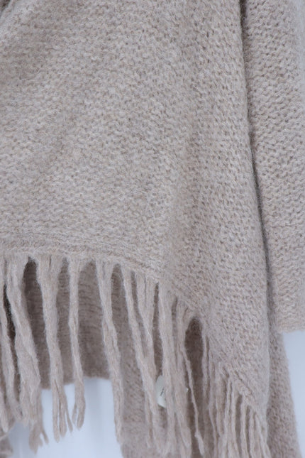 SEFTE + THE HUNTRESS Fringe Open Cardigan Oatmeal Long Sleeve Women's OS