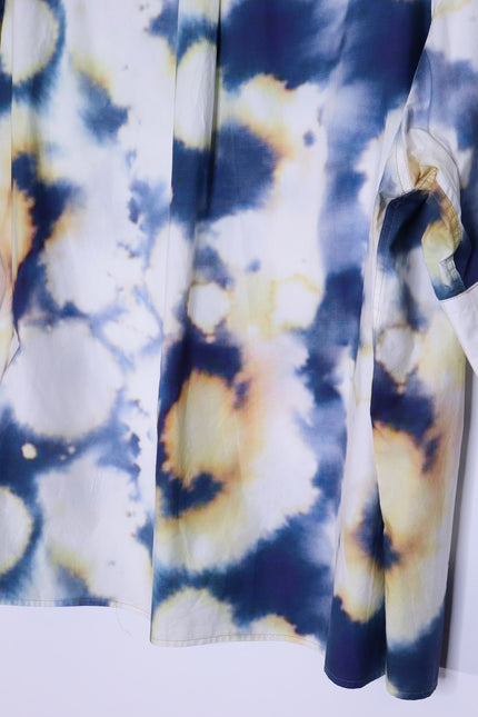 BASSIKE Boxy Collarless Shirt Blue Tie Dye Half Sleeve Casual Women's 3/US 8