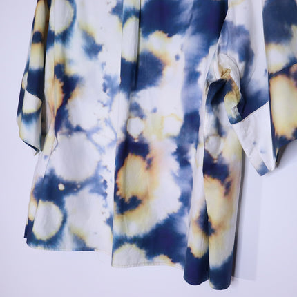 BASSIKE Boxy Collarless Shirt Blue Tie Dye Half Sleeve Casual Women's 3/US 8