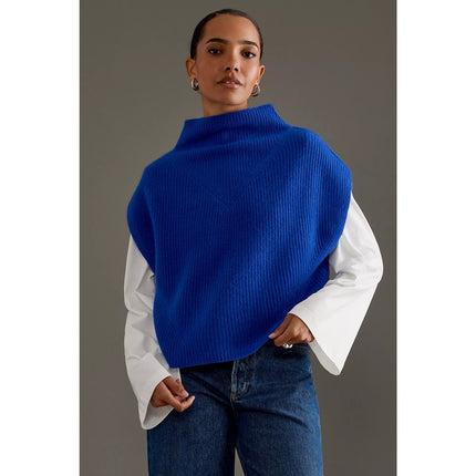 BY ANTHROPOLOGIE Oversized Ribbed Cashmere Sweater Vest Dark Blue Women's XS