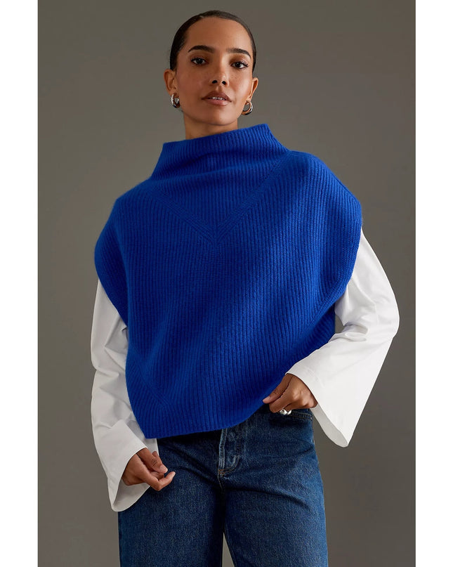 BY ANTHROPOLOGIE Oversized Ribbed Cashmere Sweater Vest Dark Blue Women's XS