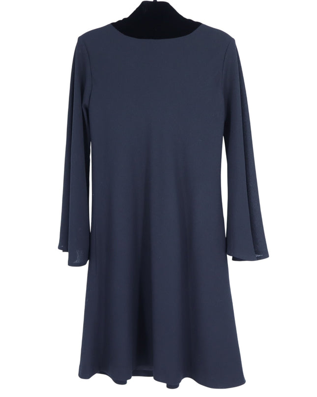 Yves Saint Laurent VTG Dress Black Summer Wool Velvet Button Neck Womens 38/US 6