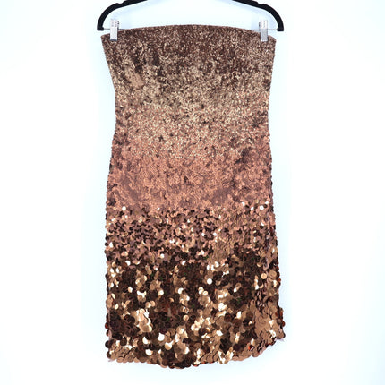 KAUFMANFRANCO Graduated Bronze Sequin Dress Silk Strapless Mini Women's 6/42