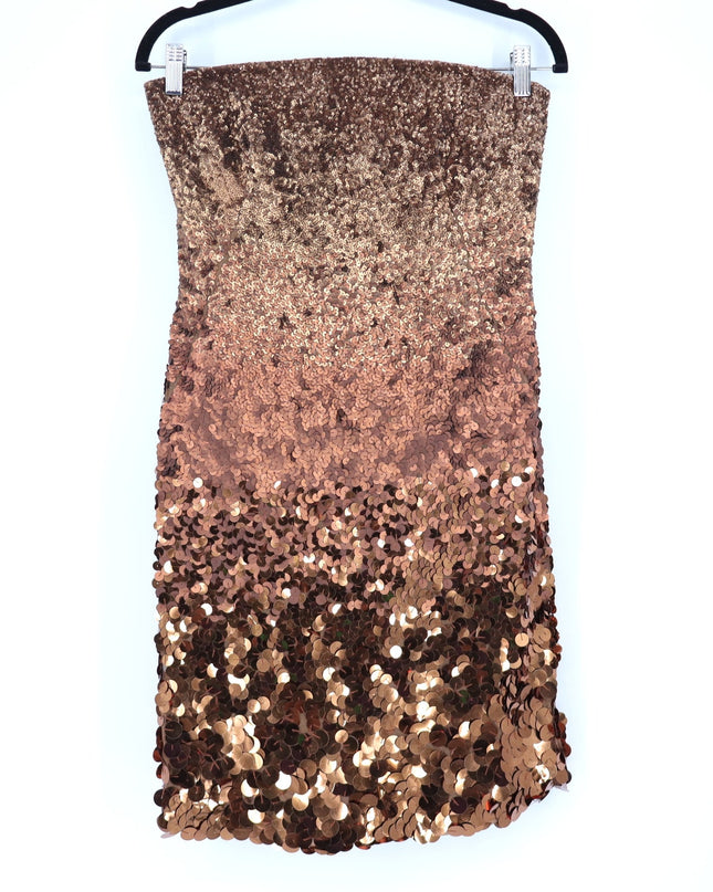KAUFMANFRANCO Graduated Bronze Sequin Dress Silk Strapless Mini Women's 6/42