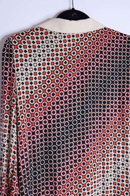TARA JARMON Reyri Mini Dress Ecru Graphic Print Long Sleeve Women's 42/US L