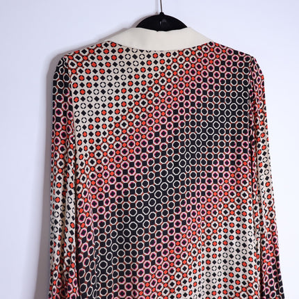 TARA JARMON Reyri Mini Dress Ecru Graphic Print Long Sleeve Women's 42/US L