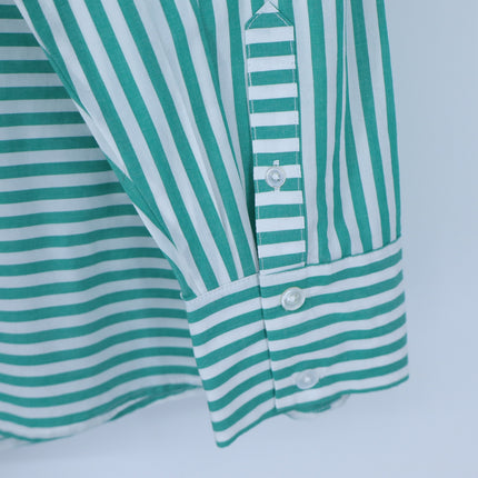 Veronica Beard Claude Button Up Blouse Green White Stripe Asymmetric Women's L