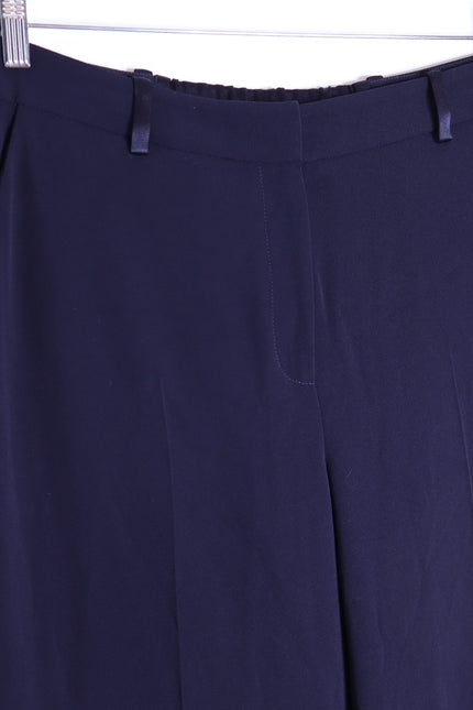 THE FOLD Clever Crepe Adelaide Wide Leg Trousers Navy Blue High Rise Women's 10