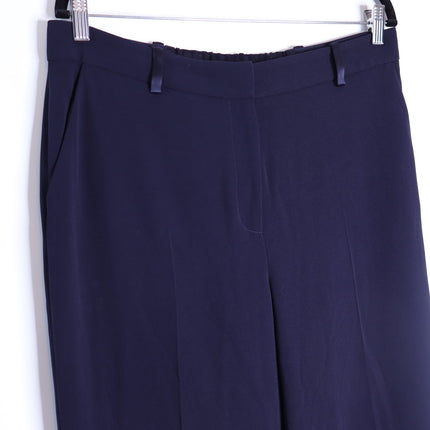THE FOLD Clever Crepe Adelaide Wide Leg Trousers Navy Blue High Rise Women's 10