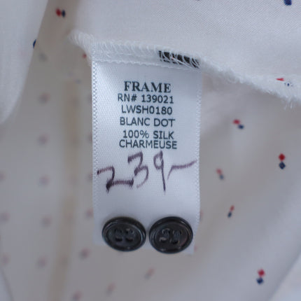 Frame Silk Button Up Shirt Ivory Blanc Dot Long Sleeve Blouse Women's S