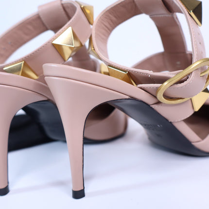 VALENTINO Roman Stud Leather Heeled Sandal Blush Pink Pointed Toe Women's 36
