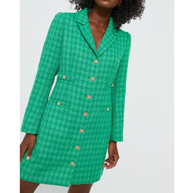 POMANDER PLACE Tweed Stacie Dress NWT Emerald Green Long Sleeve Women's M