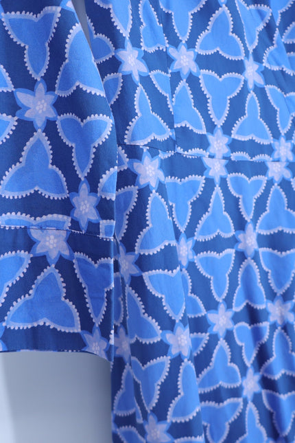 0039 ITALY Havanna Printed Wrap Midi Dress Blue 3/4 Sleeves Women's XS