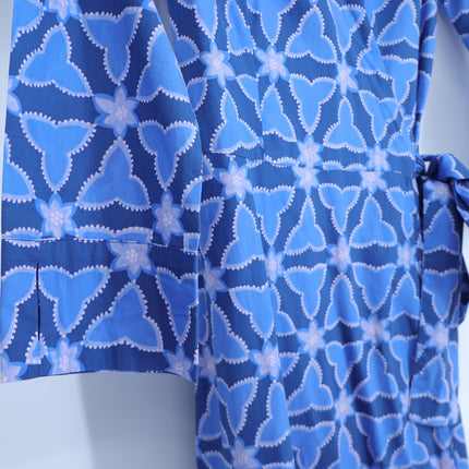 0039 ITALY Havanna Printed Wrap Midi Dress Blue 3/4 Sleeves Women's XS