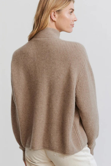 JENNI KAYNE Stone 100% Cashmere Half Zip Pullover Sweater Undyed Women's M