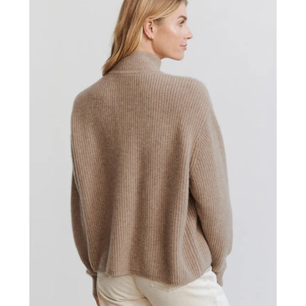 JENNI KAYNE Stone 100% Cashmere Half Zip Pullover Sweater Undyed Women's M