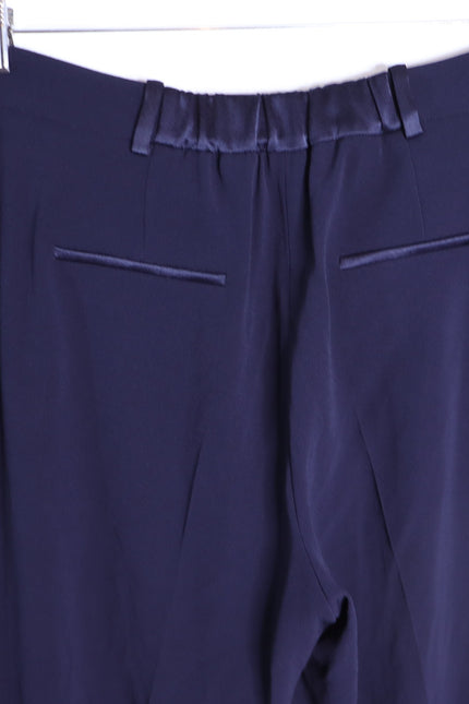 THE FOLD Clever Crepe Adelaide Wide Leg Trousers Navy Blue High Rise Women's 10
