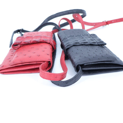 Karoo Classics Bundle of 2 Ostrich Shin Leather Crossbody Bag Black and Red