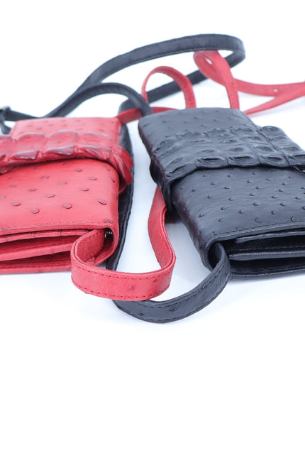 Karoo Classics Bundle of 2 Ostrich Shin Leather Crossbody Bag Black and Red