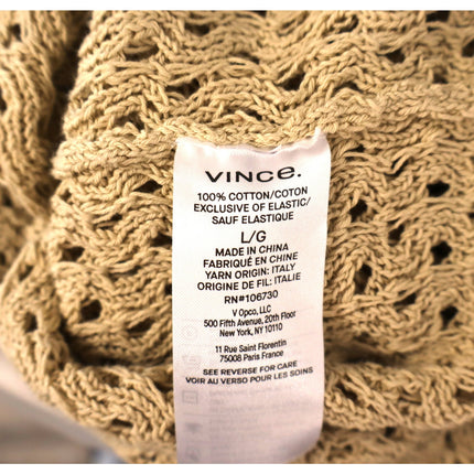 Vince Macrame Cotton Polo Sweater Pale Nut Open Knit Pullover Women's L