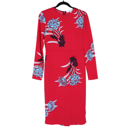 DIANE VON FURSTENBERG Floral Sheath Dress Farren Lipstick Silk Blend Women's 6